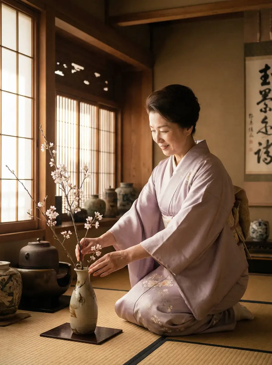 一位优雅的 老师在单杠c了我一节课 在和室中插花
